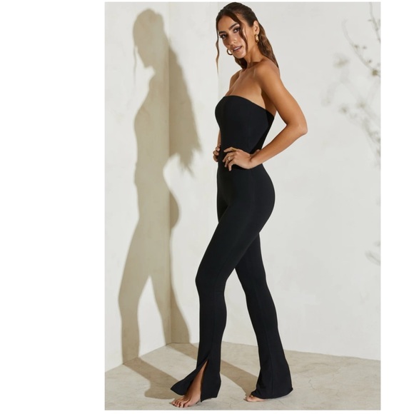 Oh Polly JAMILA Strapless Flared Hem Jumpsuit in Black - Picture 2 of 10